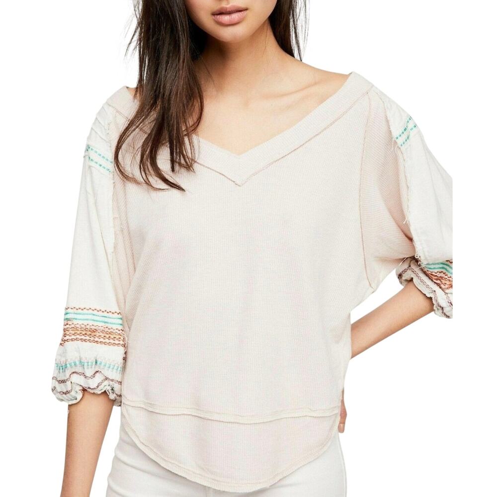 FREE PEOPLE x WE THE FREE Women’s Boho Rose Pink Vneck Embroidered Top
